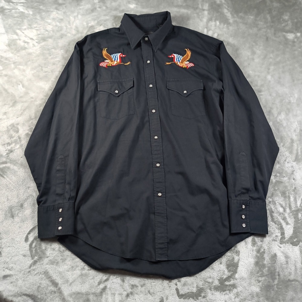 High Noon Western Shirt Mens Large Button Up Eagle Embroidered Snap USA Flag
